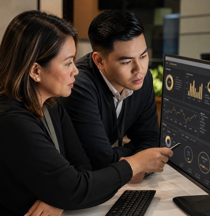 Support lead reviewing service quality with a colleague