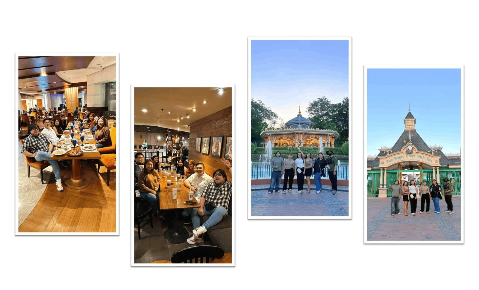 Collage of VH BPO teammates at a restaurant and amusement park
